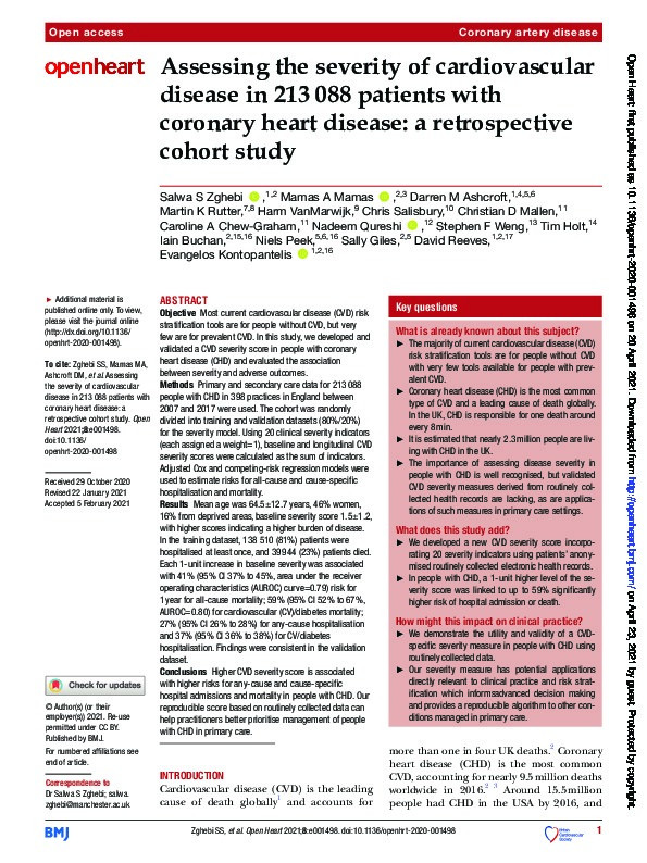Assessing the severity of cardiovascular disease in 213 088 patients with coronary heart disease: a retrospective cohort study. Thumbnail