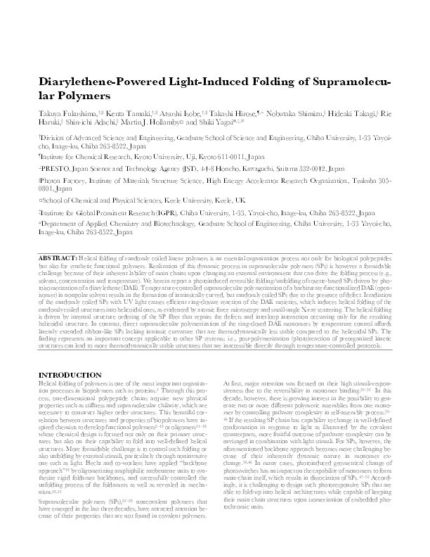Diarylethene-Powered Light-Induced Folding of Supramolecular Polymers. Thumbnail
