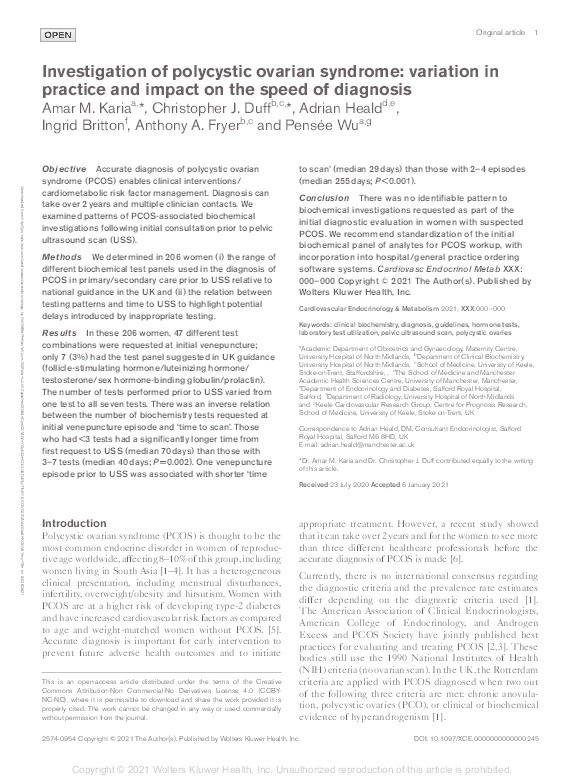 Investigation of polycystic ovarian syndrome: variation in practice and impact on the speed of diagnosis Thumbnail