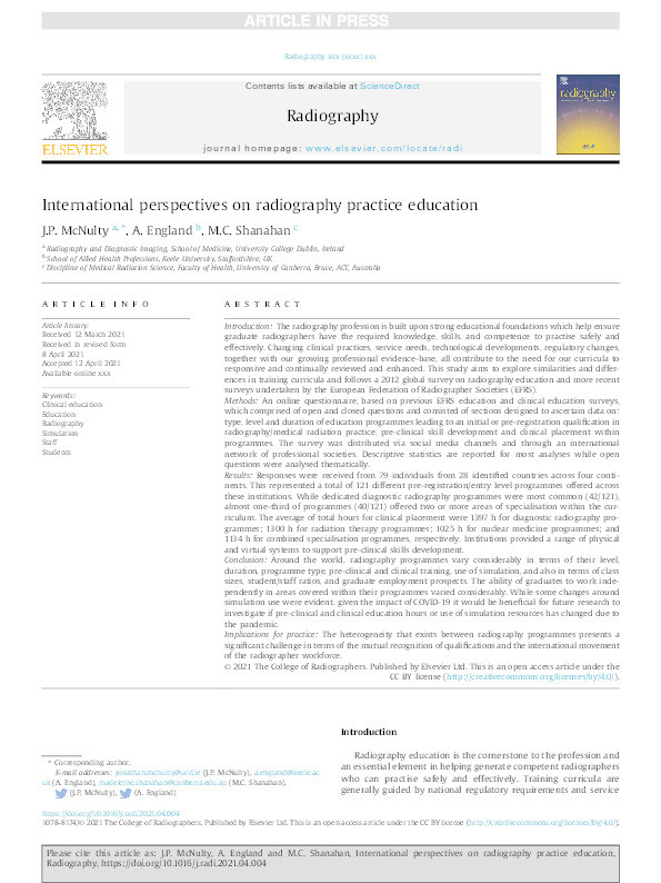 International perspectives on radiography practice education Thumbnail