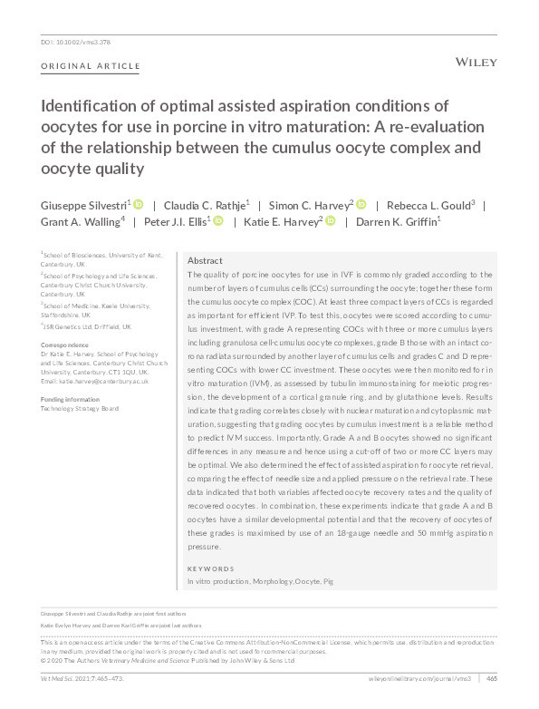 Identification of optimal assisted aspiration conditions of oocytes for use in porcine in vitro maturation: A re-evaluation of the relationship between the cumulus oocyte complex and oocyte quality Thumbnail