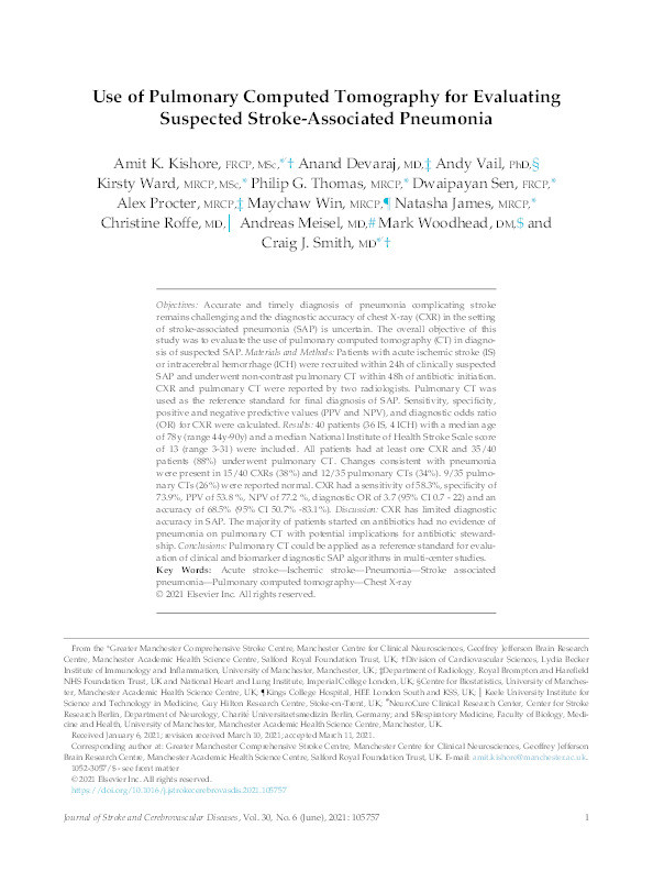 Use of Pulmonary Computed Tomography for Evaluating Suspected Stroke-Associated Pneumonia Thumbnail