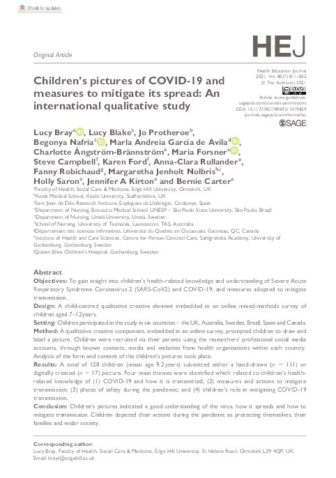 Children’s pictures of COVID-19 and measures to mitigate its spread: an international qualitative study Thumbnail