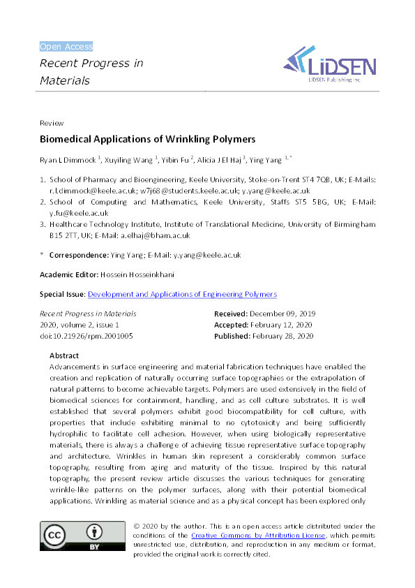 Biomedical Applications of Wrinkling Polymers Thumbnail