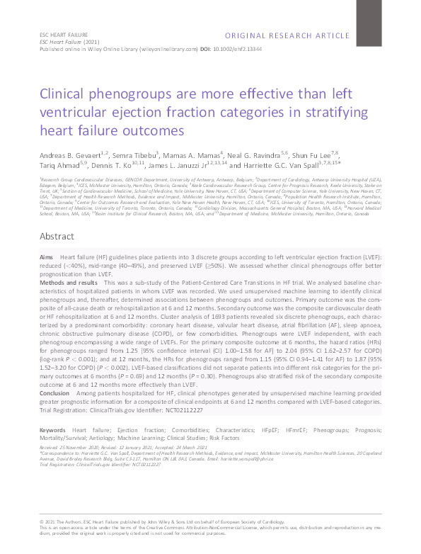 Clinical phenogroups are more effective than left ventricular ejection fraction categories in stratifying heart failure outcomes Thumbnail