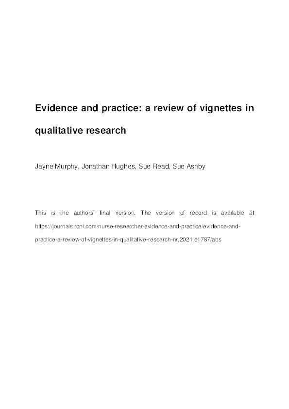 Evidence and practice: a review of vignettes in qualitative research Thumbnail