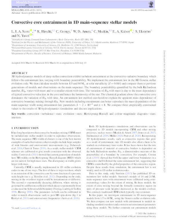 Convective core entrainment in 1D main-sequence stellar models Thumbnail