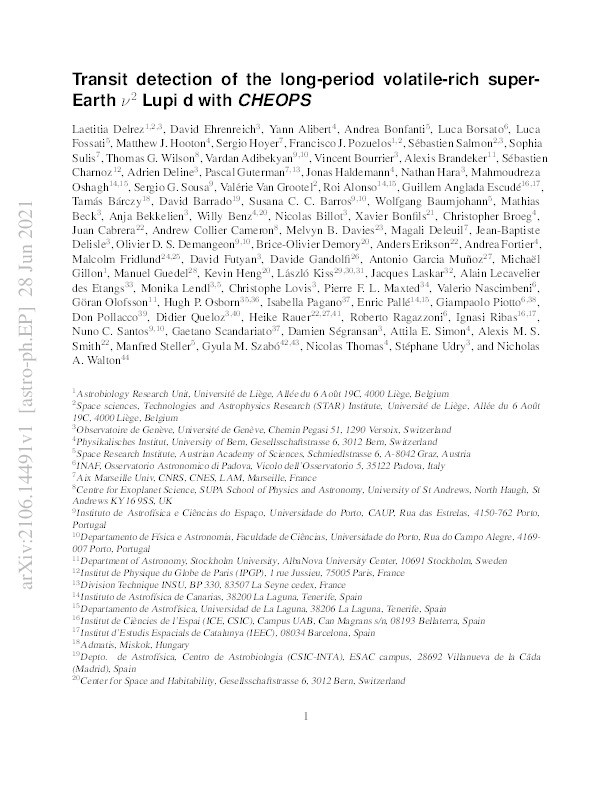 Transit detection of the long-period volatile-rich super-Earth ?2 Lupi d with CHEOPS Thumbnail