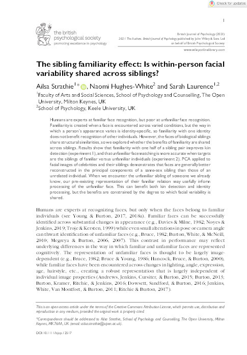 The sibling familiarity effect: Is within‐person facial variability shared across siblings? Thumbnail
