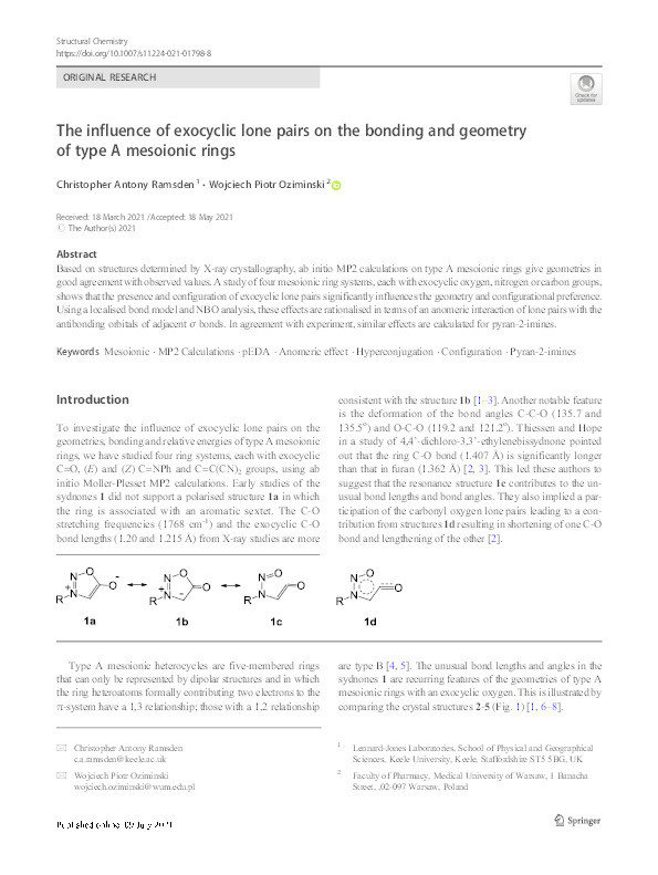 The influence of exocyclic lone pairs on the bonding and geometry of type A mesoionic rings Thumbnail