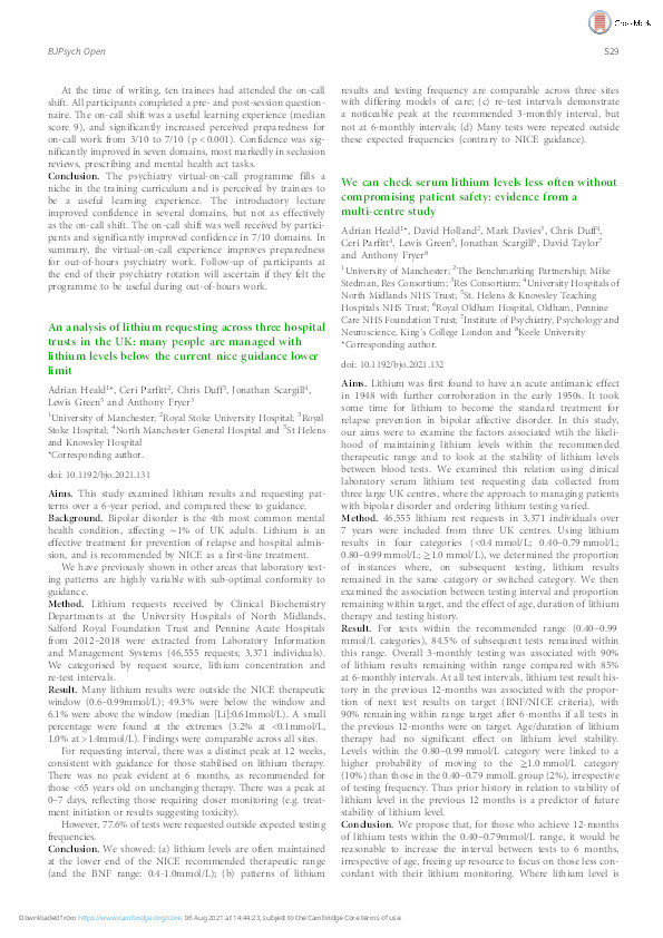 We can check serum lithium levels less often without compromising patient safety: evidence from a multi-centre study Thumbnail