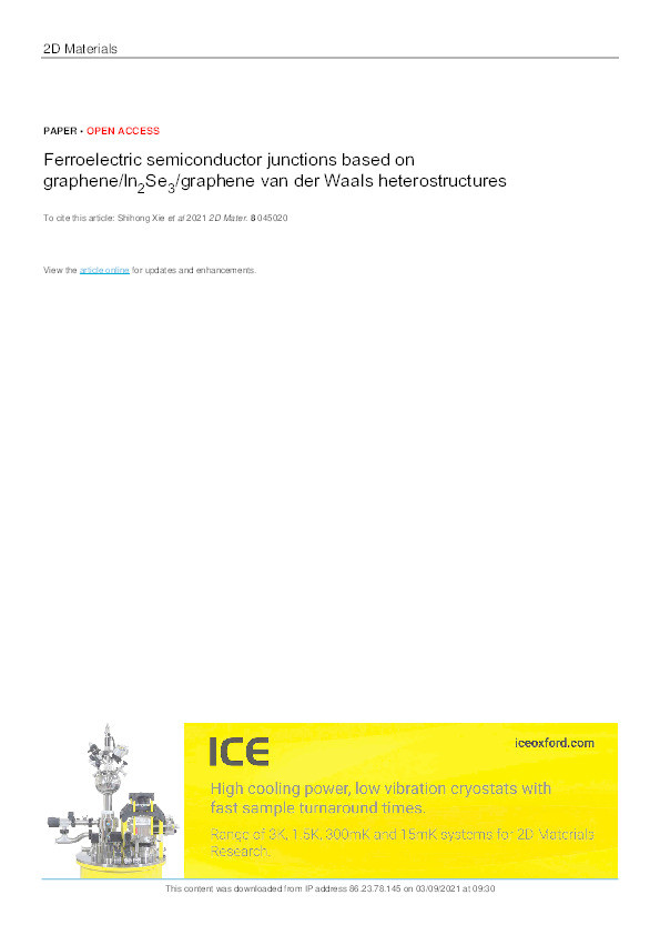 Ferroelectric semiconductor junctions based on graphene/In2Se3/graphene van der Waals heterostructures Thumbnail