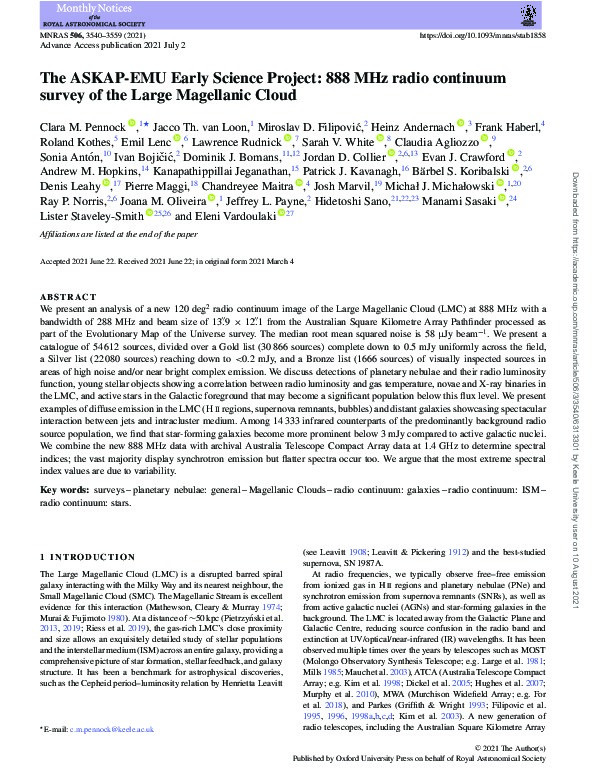 The ASKAP-EMU Early Science Project: 888 MHz radio continuum survey of the Large Magellanic Cloud Thumbnail