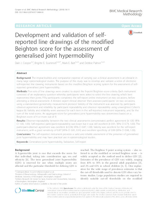 Development and validation of self-reported line drawings of the modified Beighton score for the assessment of generalised joint hypermobility Thumbnail