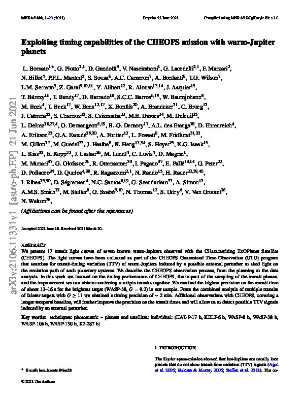 Exploiting timing capabilities of the CHEOPS mission with warm-Jupiter planets Thumbnail