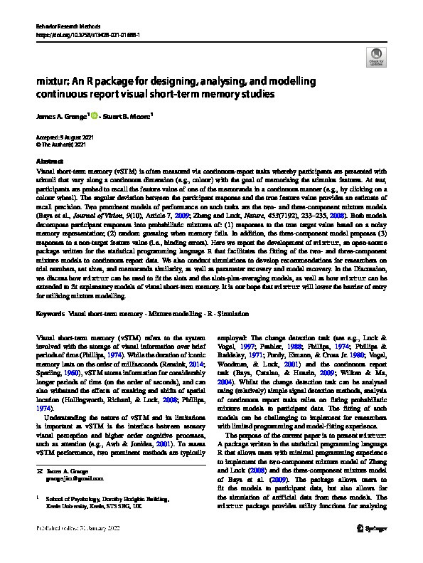 mixtur: An R package for designing, analysing, and modelling continuous report visual short-term memory studies Thumbnail