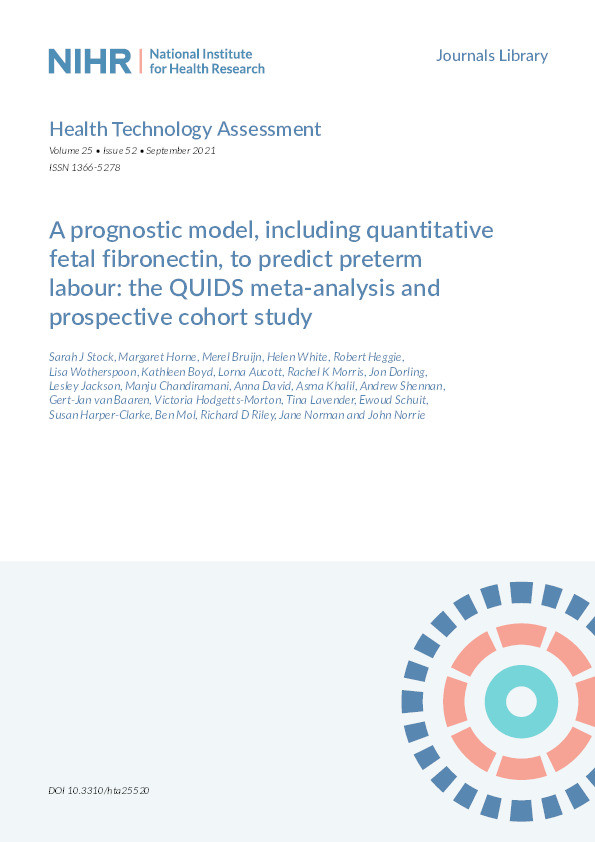 A prognostic model, including quantitative fetal fibronectin, to predict preterm labour: the QUIDS meta-analysis and prospective cohort study Thumbnail