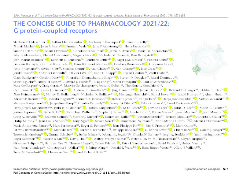 THE CONCISE GUIDE TO PHARMACOLOGY 2021/22: G protein-coupled receptors. Thumbnail