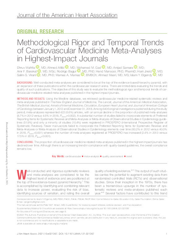 Methodological Rigor and Temporal Trends of Cardiovascular Medicine Meta-Analyses in Highest-Impact Journals. Thumbnail