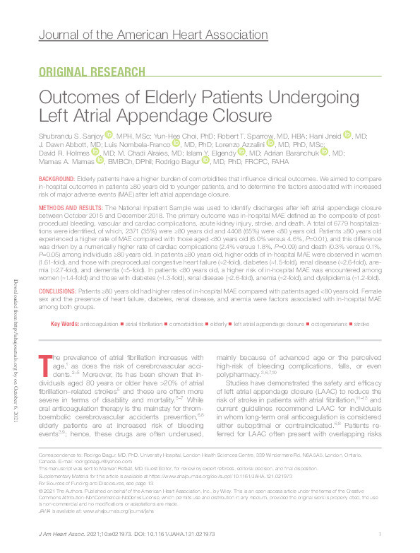 Outcomes of Elderly Patients Undergoing Left Atrial Appendage Closure. Thumbnail