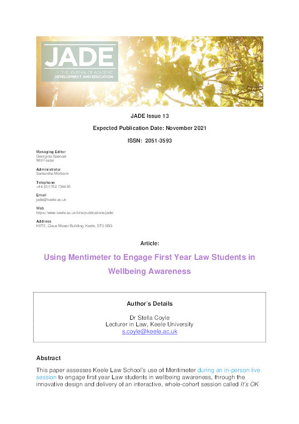 Using Mentimeter to Engage First Year Law Students in Wellbeing Awareness Thumbnail
