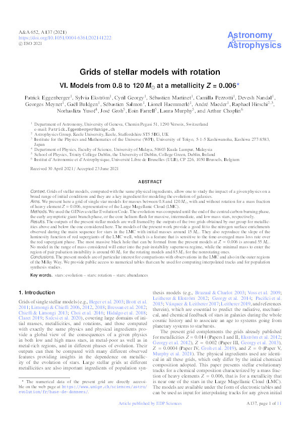 Grids of stellar models with rotation VI. Models from 0.8 to 120 M-circle dot at a metallicity Z=0.006 Thumbnail