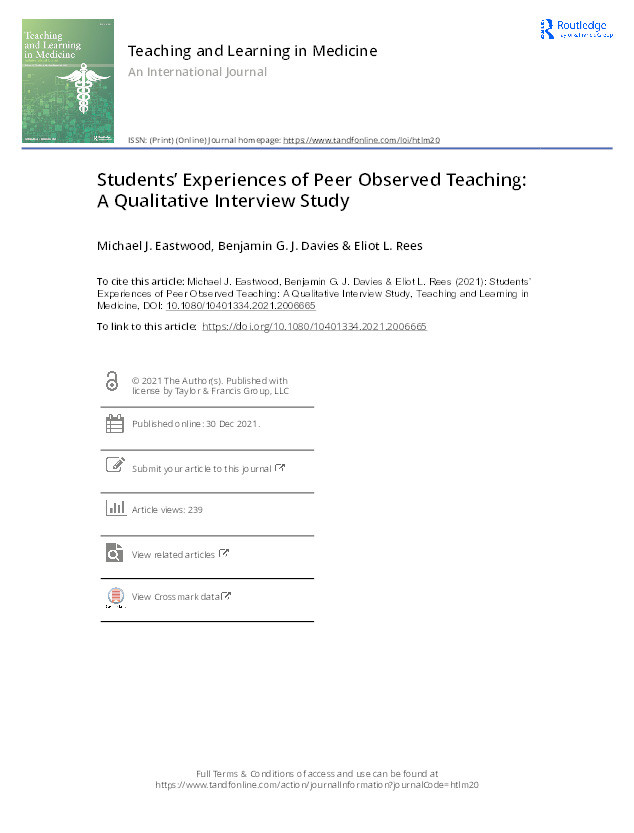 Students’ Experiences of Peer Observed Teaching: A Qualitative Interview Study Thumbnail