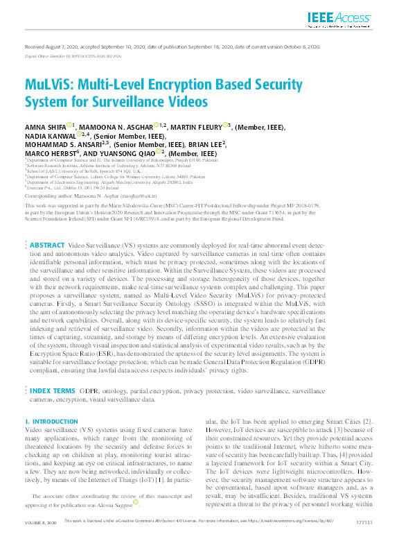 MuLViS: Multi-Level Encryption Based Security System for Surveillance Videos Thumbnail