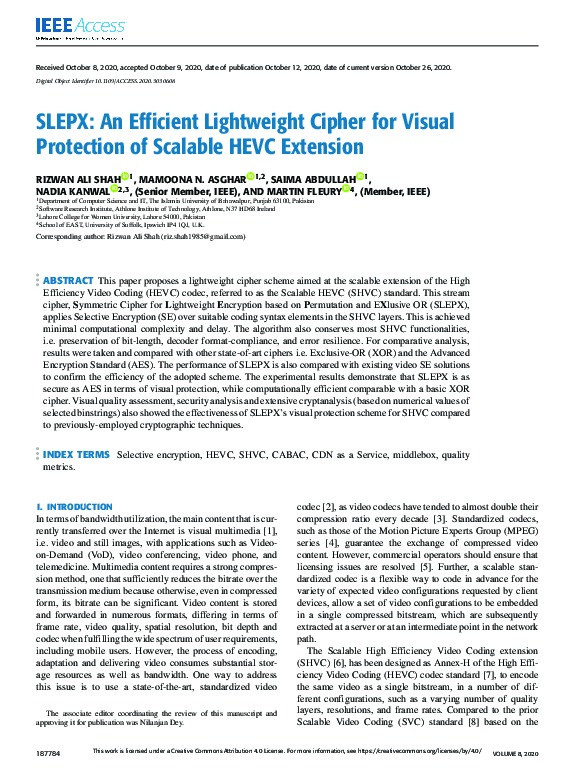 SLEPX: An Efficient Lightweight Cipher for Visual Protection of Scalable HEVC Extension Thumbnail