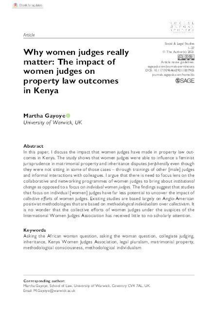 Why women judges really matter: The impact of women judges on property law outcomes in Kenya Thumbnail