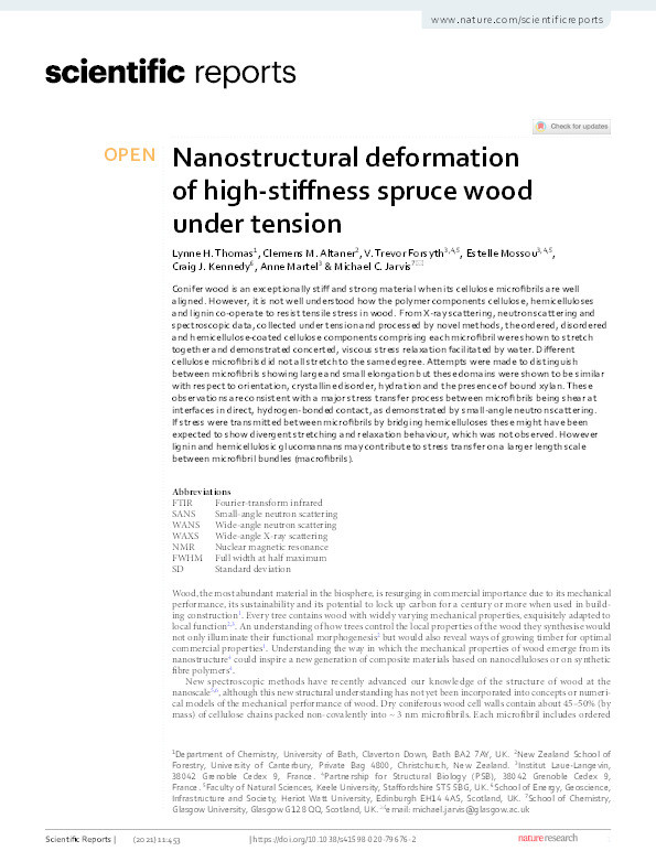 Nanostructural deformation of high-stiffness spruce wood under tension. Thumbnail