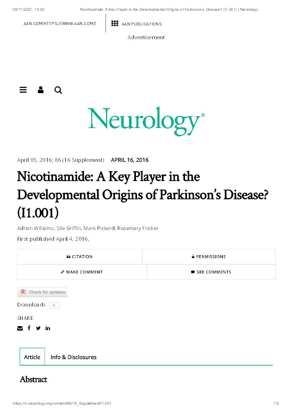 Nicotinamide: A Key Player in the Developmental Origins of Parkinson's Disease? Thumbnail