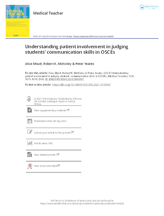 Understanding patient involvement in judging students' communication skills in OSCEs. Thumbnail