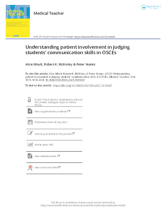 Understanding patient involvement in judging students' communication skills in OSCEs Thumbnail