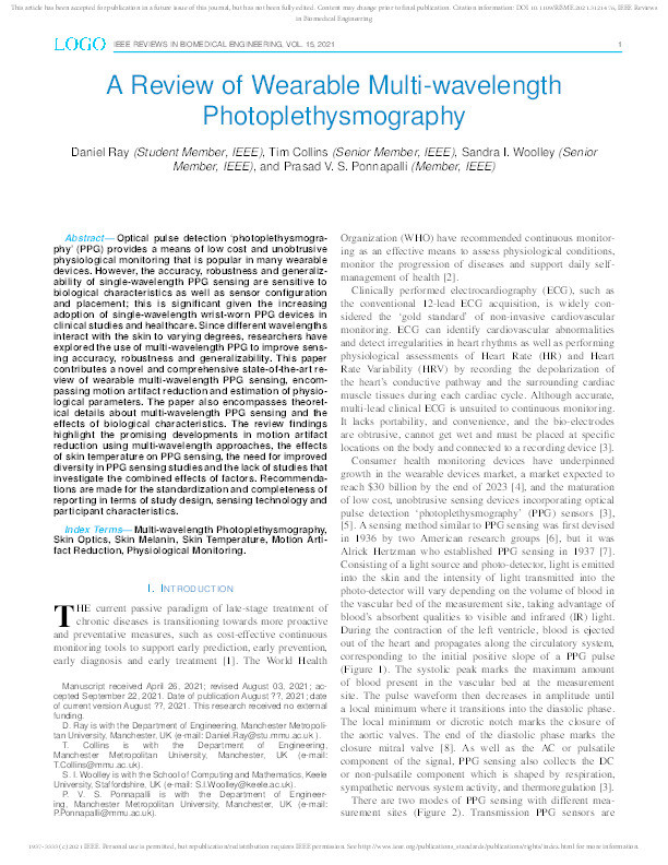 A Review of Wearable Multi-wavelength Photoplethysmography Thumbnail