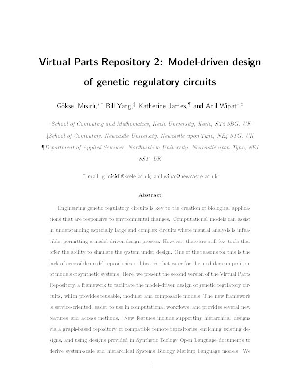 Virtual Parts Repository 2: Model-Driven Design of Genetic Regulatory Circuits Thumbnail