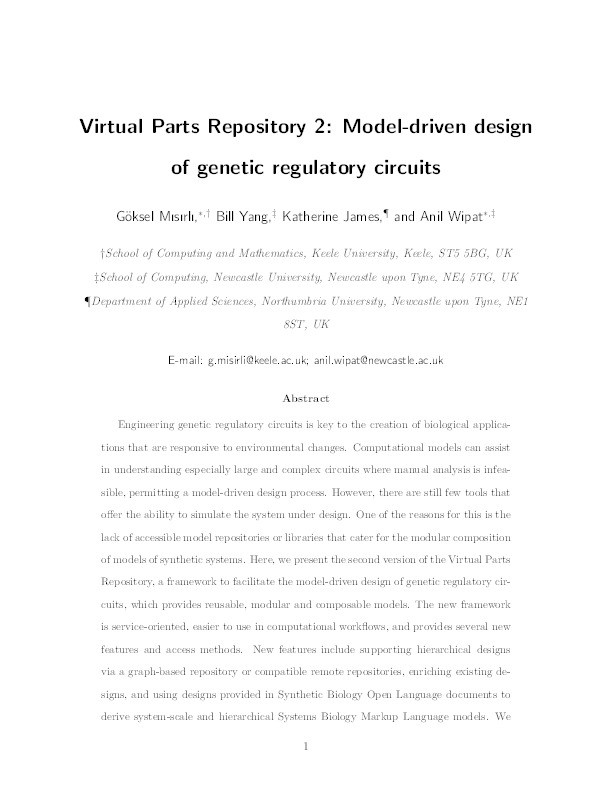 Virtual Parts Repository 2: Model-Driven Design of Genetic Regulatory Circuits Thumbnail