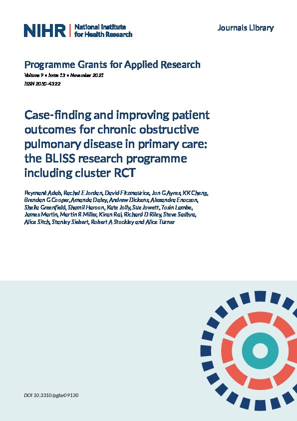 Case-finding and improving patient outcomes for chronic obstructive pulmonary disease in primary care: the BLISS research programme including cluster RCT Thumbnail