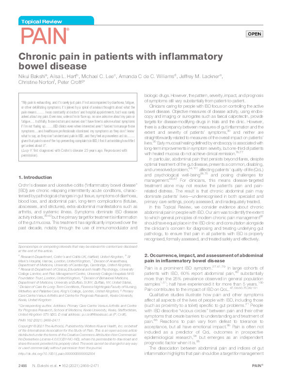Chronic pain in patients with inflammatory bowel disease Thumbnail