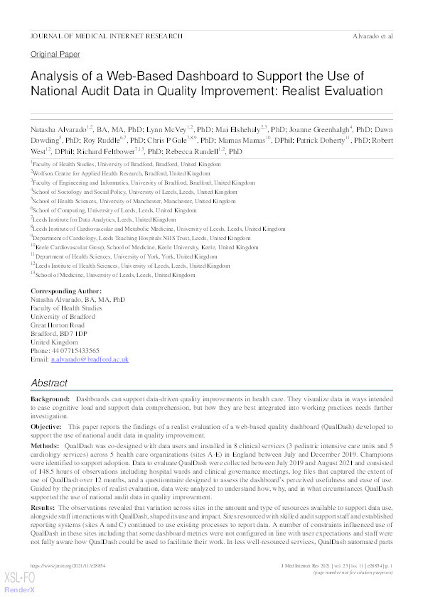 Analysis of a Web-Based Dashboard to Support the Use of National Audit Data in Quality Improvement: Realist Evaluation. Thumbnail