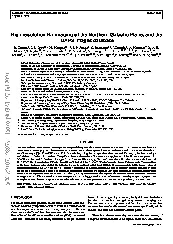 High-resolution H alpha imaging of the northern Galactic plane and the IGAPS image database Thumbnail