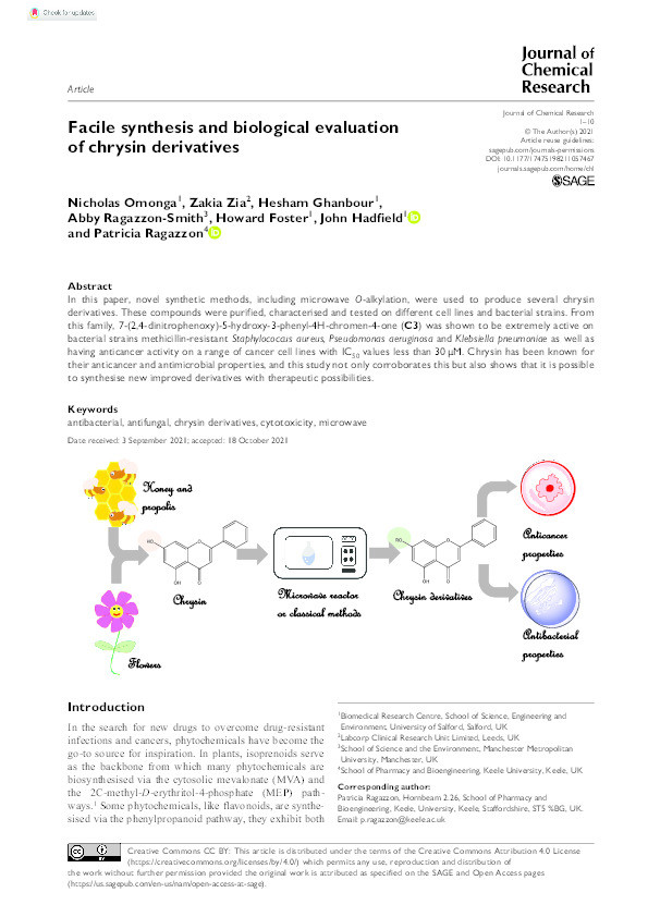Facile synthesis and biological evaluation of chrysin derivatives Thumbnail