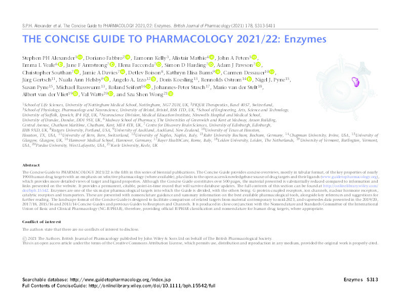 THE CONCISE GUIDE TO PHARMACOLOGY 2021/22: Enzymes Thumbnail