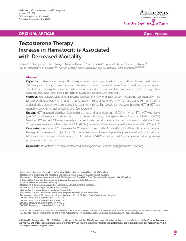 Testosterone Therapy: Increase in Hematocrit is Associated with Decreased Mortality Thumbnail