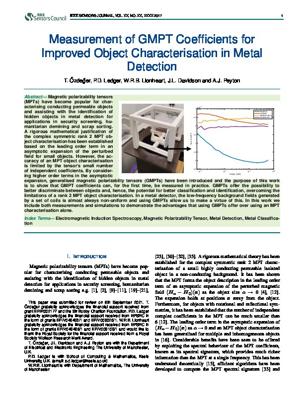 Measurement of GMPT Coefficients for Improved Object Characterisation in Metal Detection Thumbnail
