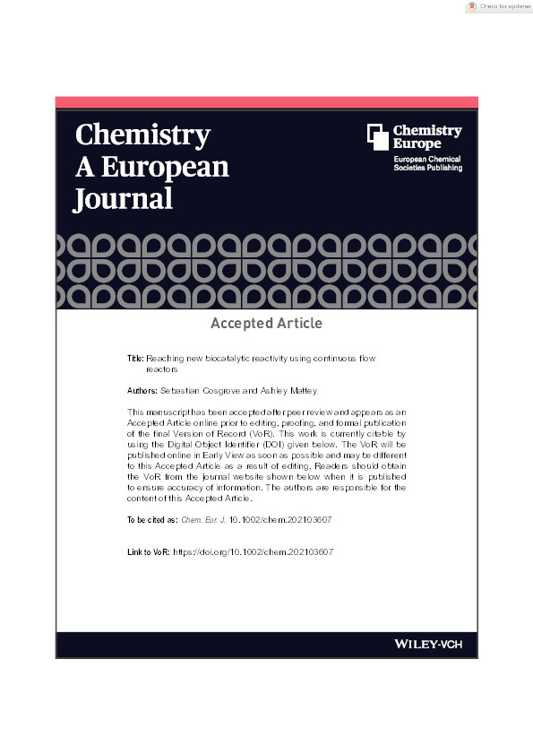 Reaching new biocatalytic reactivity using continuous flow reactors Thumbnail