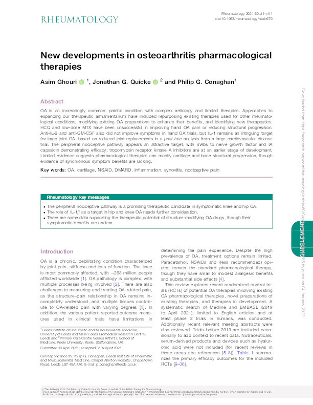 New developments in osteoarthritis pharmacological therapies. Thumbnail
