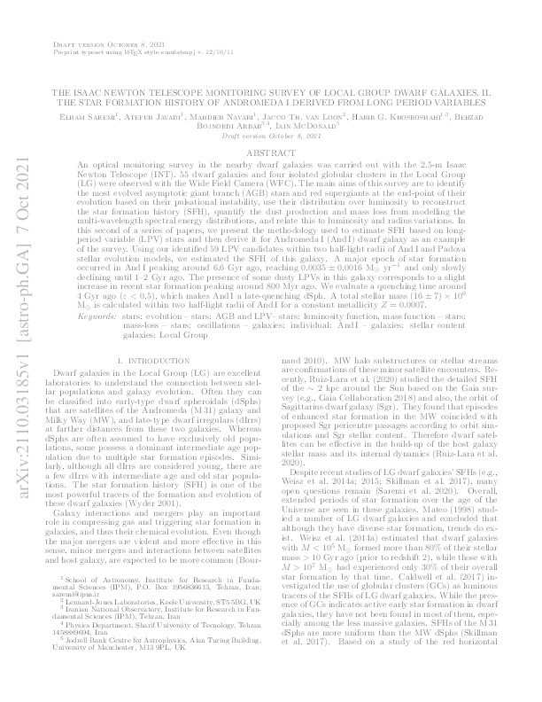 The Isaac Newton Telescope Monitoring Survey of Local Group Dwarf Galaxies. II. The Star-formation History of Andromeda I Derived from Long-period Variables Thumbnail