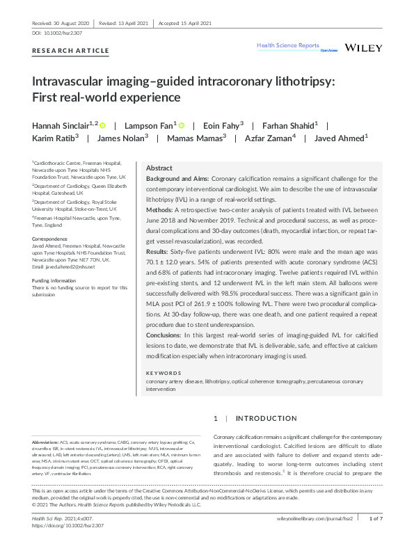 Intravascular imaging-guided intracoronary lithotripsy: First real-world experience Thumbnail