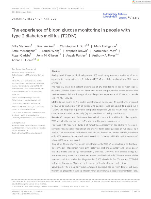 The experience of blood glucose monitoring in people with type 2 diabetes mellitus (T2DM) Thumbnail